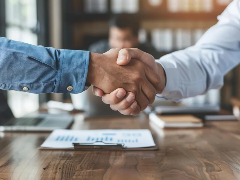 Shaking hands with a client